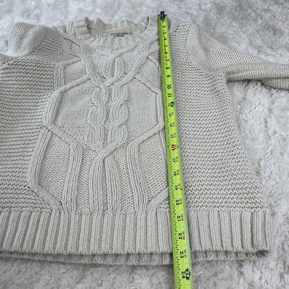 Abercrombie & Fitch Sweater Size M Cream Long Sleeve Cable Knit Chunky Crew Neck - Picture 6 of 9